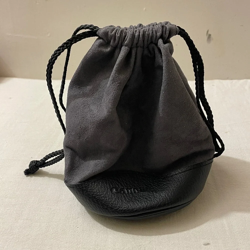Canon LP1319 Lens Pouch Bag‎ Soft Suede Leather Bottom Drawstring Gray Black